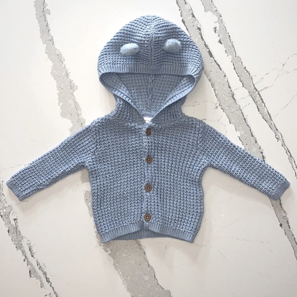 Carters Hooded Blue Knit Sweater Size: Newborn